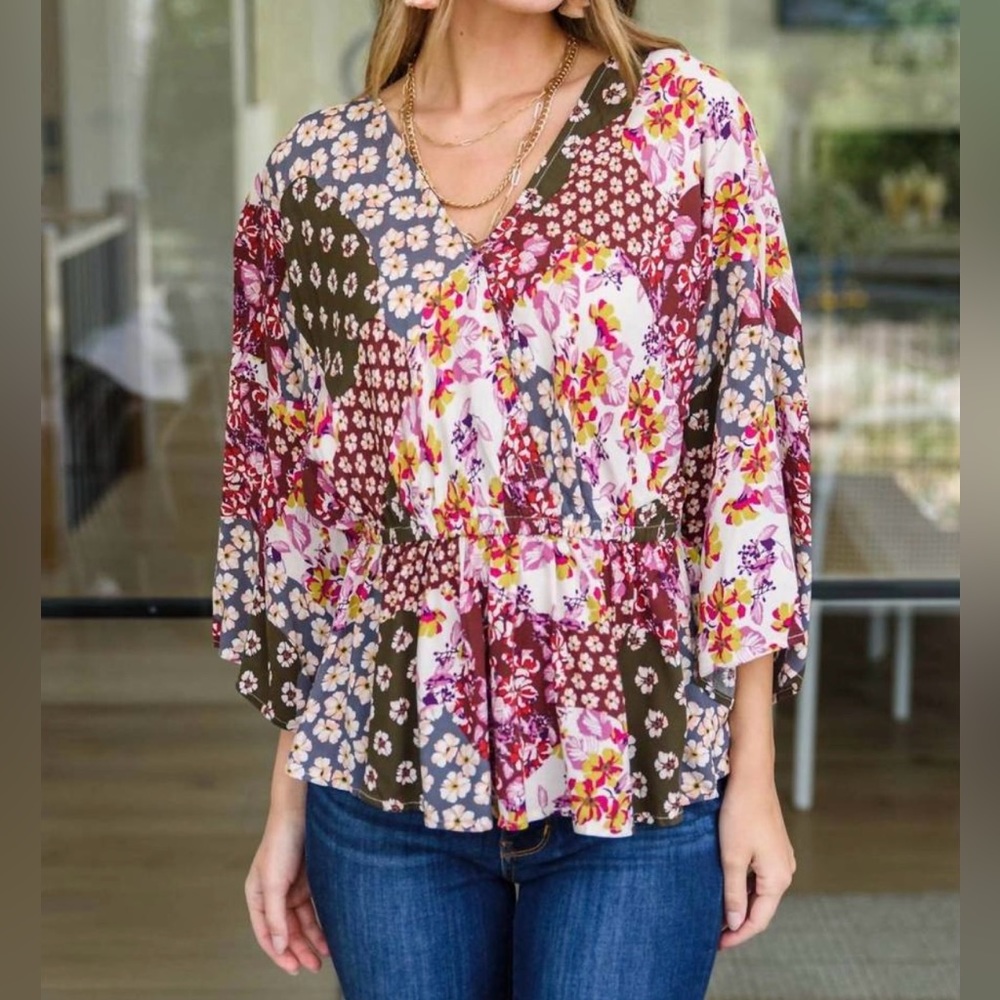 NEW ANDREE BY UNIT sunset goldie blouse in multi SIZE S NWT c1